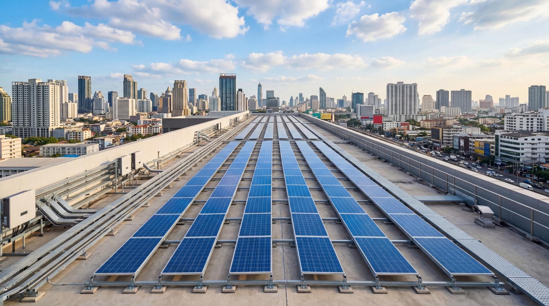 Solar panel installation on rooftop