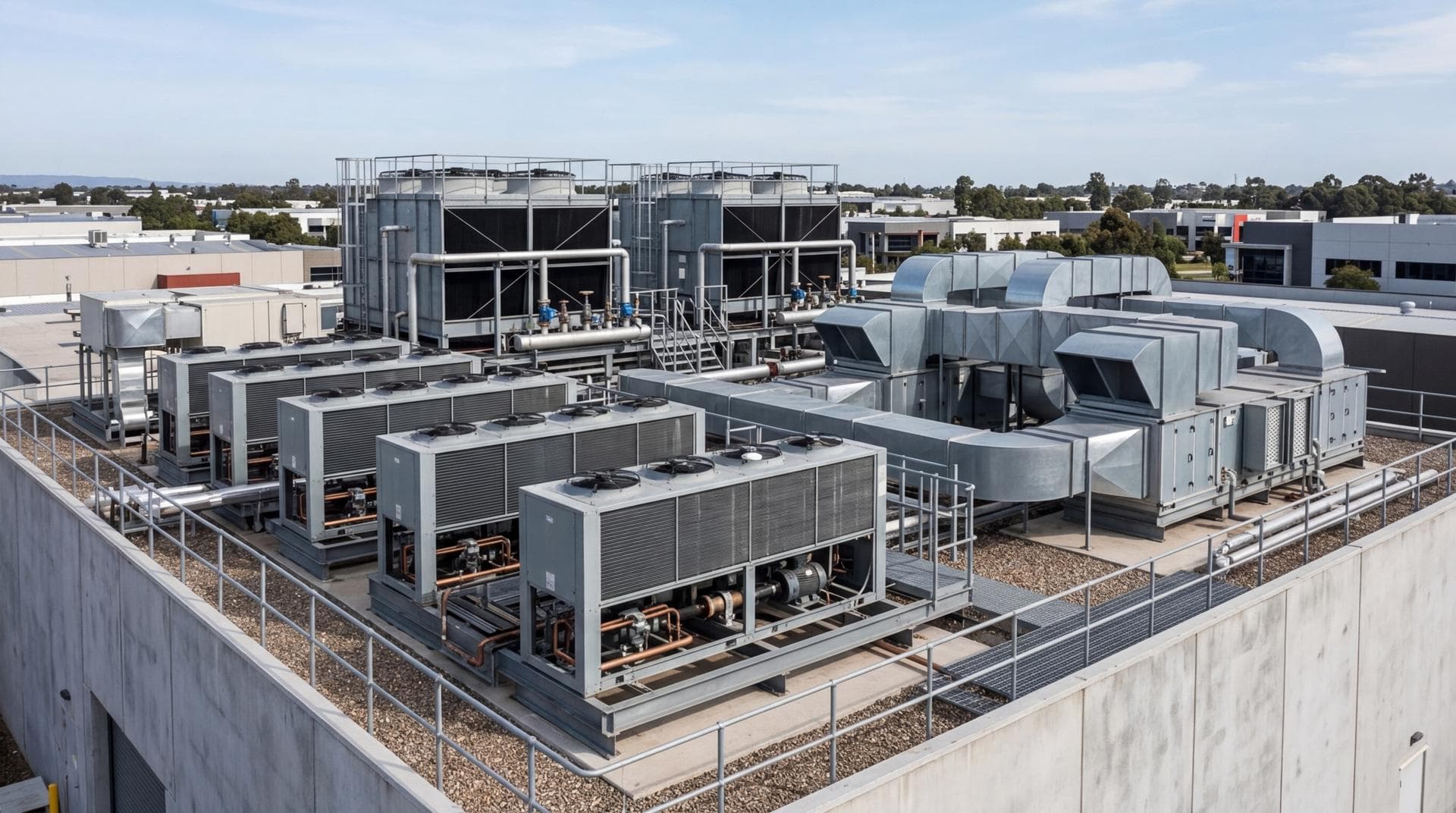 Commercial HVAC system installation on building rooftop